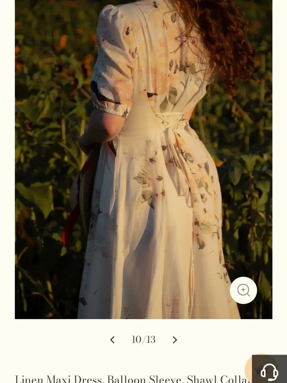 NWT Chillinen White Bird Floral Linen Dress with Puff Sleeves size L - Picture 13 of 15